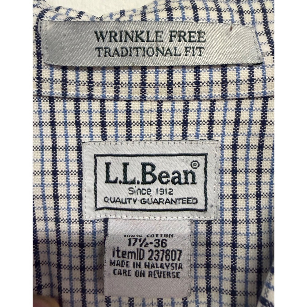 LL Bean Wrinkle Free Traditional Fit Shirt Mens 17.5-36 Blue White Check 237807 - Picture 4 of 7